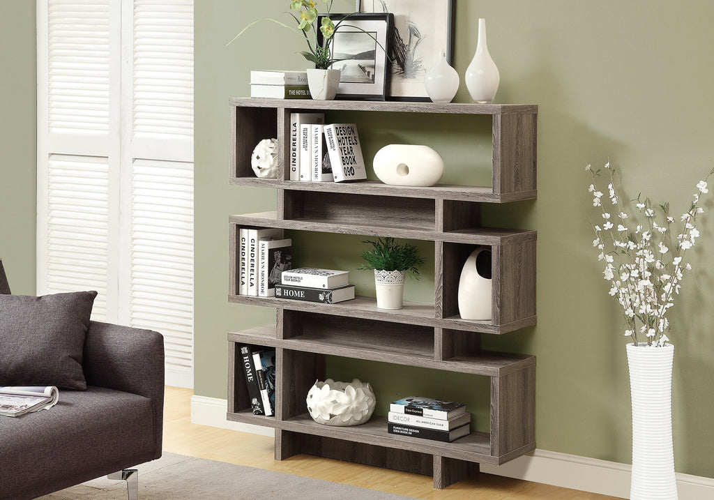 BOOKCASE - 55""H / DARK TAUPE MODERN STYLE