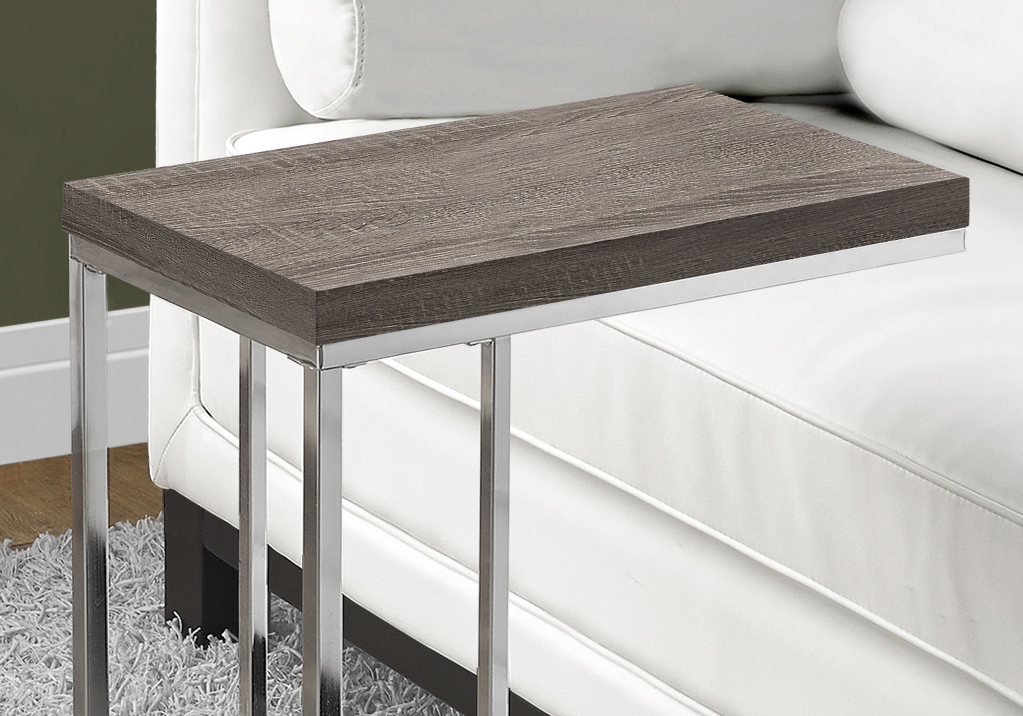 ACCENT TABLE - DARK TAUPE WITH CHROME METAL