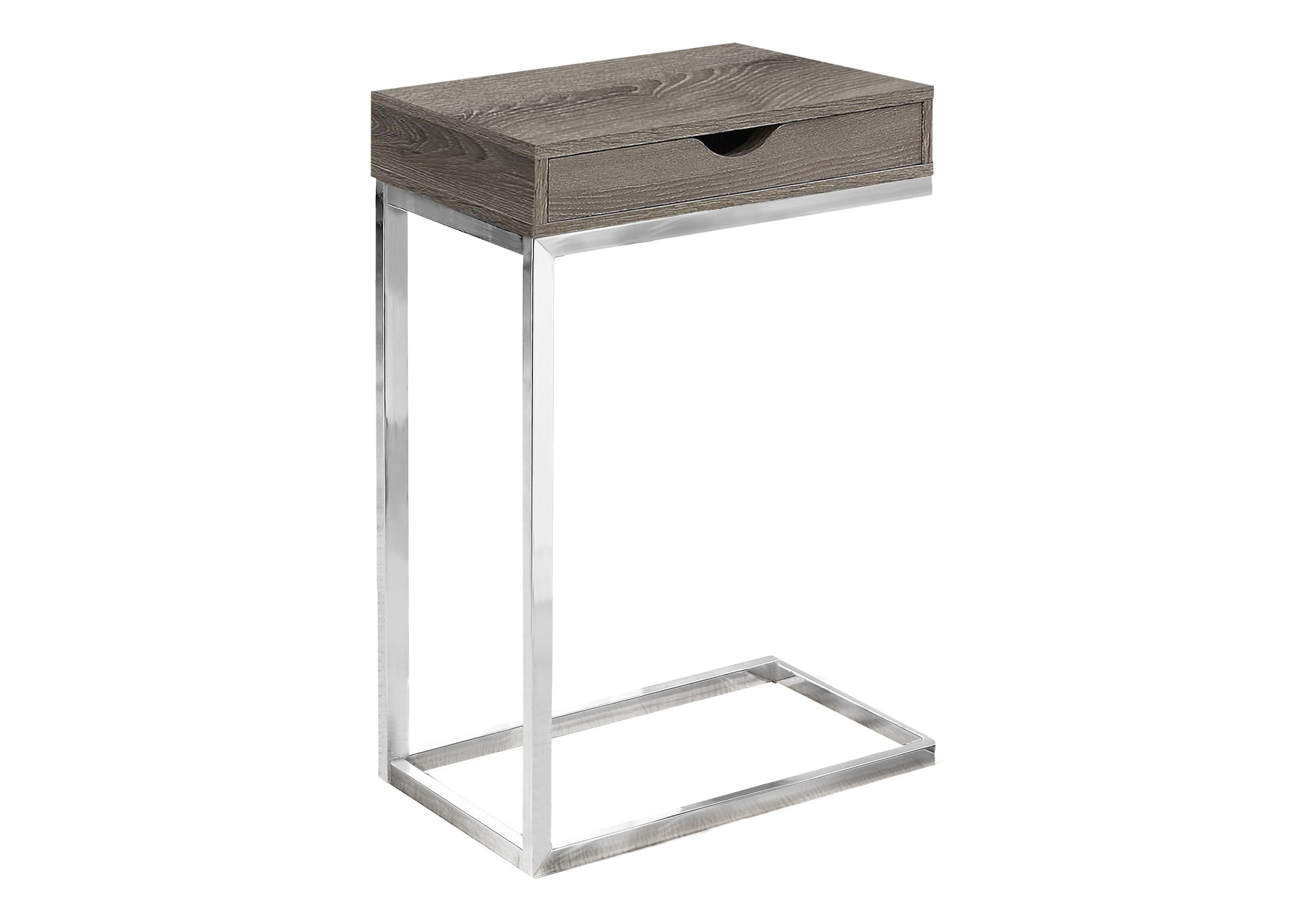 ACCENT TABLE - CHROME METAL / DARK TAUPE WITH A DRAWER