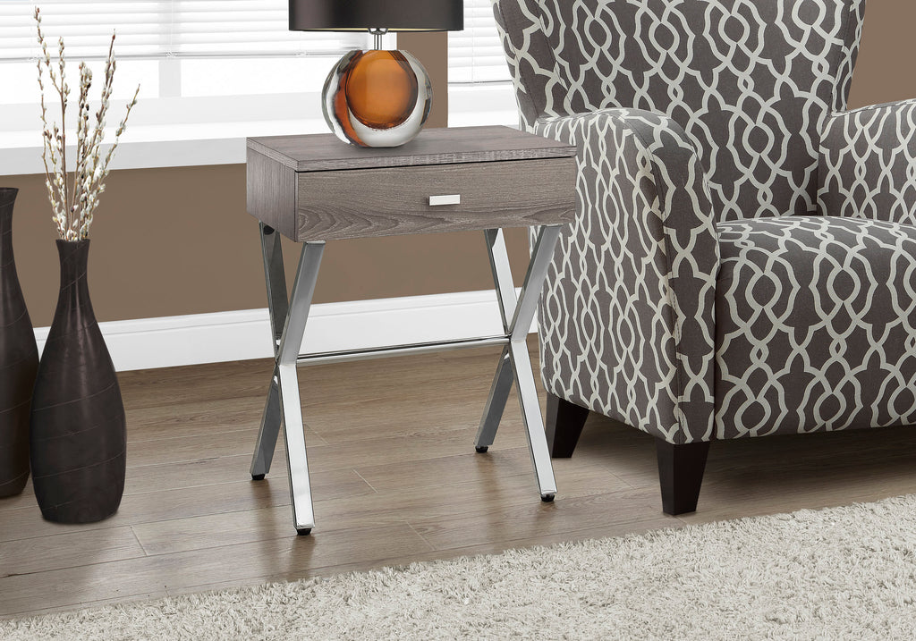 ACCENT TABLE - 24""H / DARK TAUPE / CHROME METAL