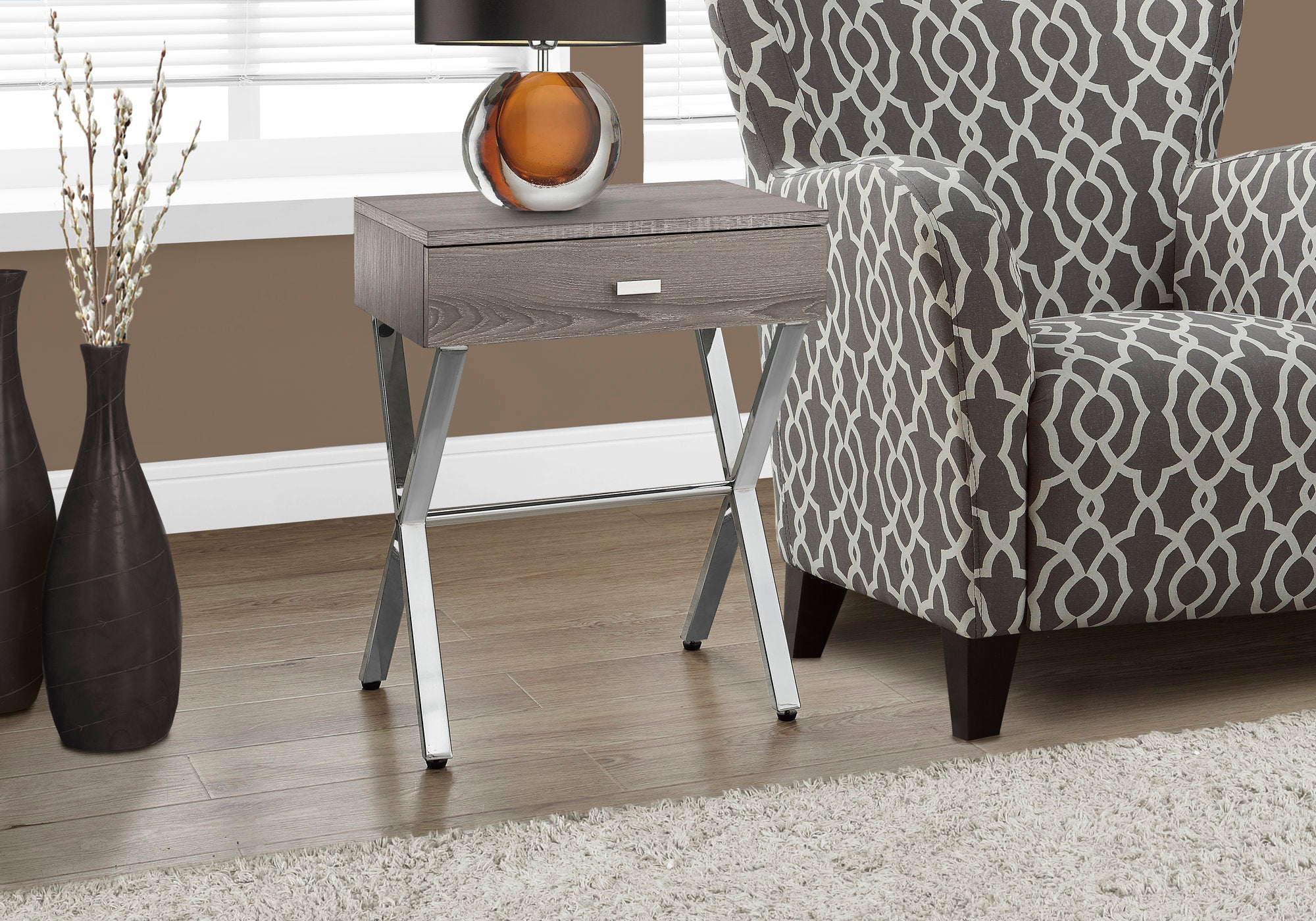 ACCENT TABLE - 24""H / DARK TAUPE / CHROME METAL
