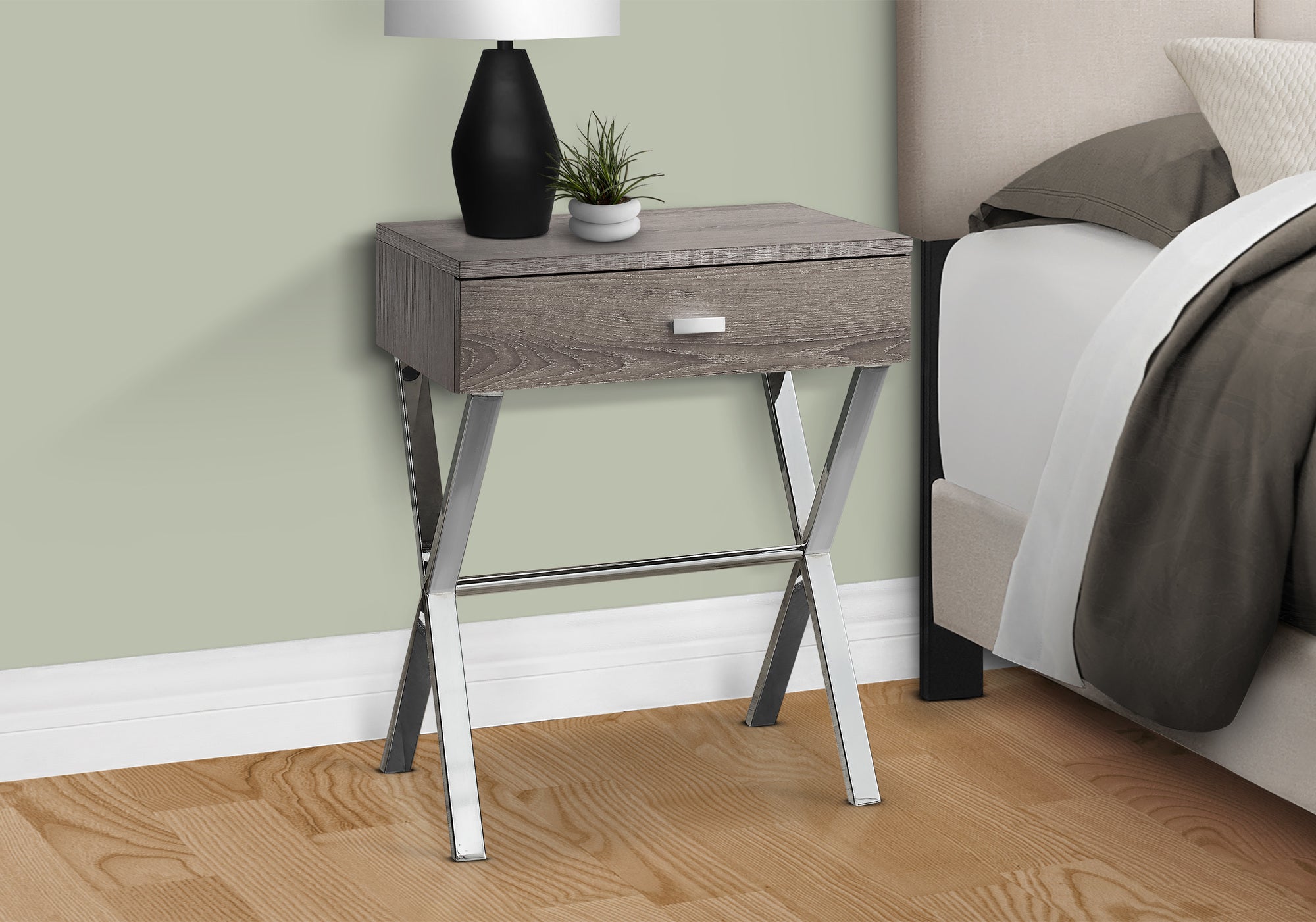ACCENT TABLE - 24""H / DARK TAUPE / CHROME METAL
