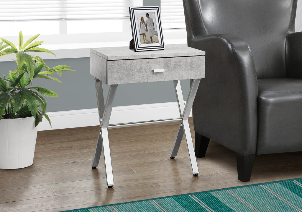 ACCENT TABLE - 24""H / GREY CEMENT / CHROME METAL