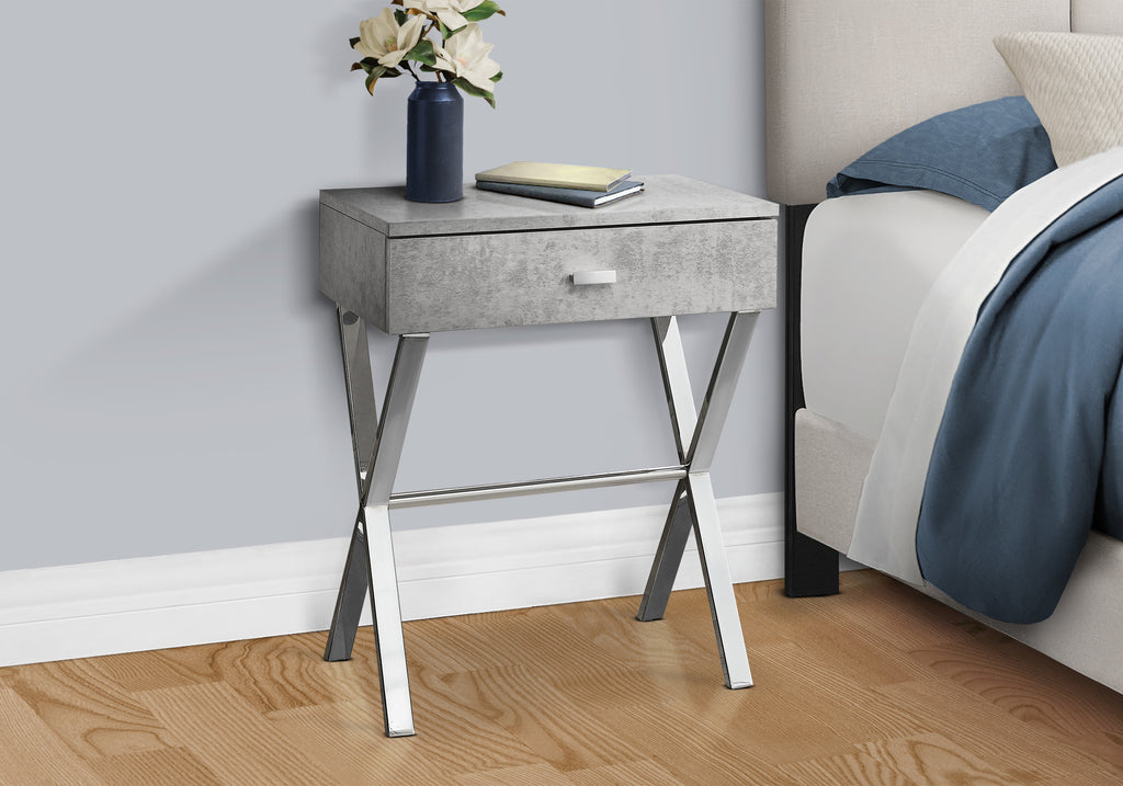 ACCENT TABLE - 24""H / GREY CEMENT / CHROME METAL