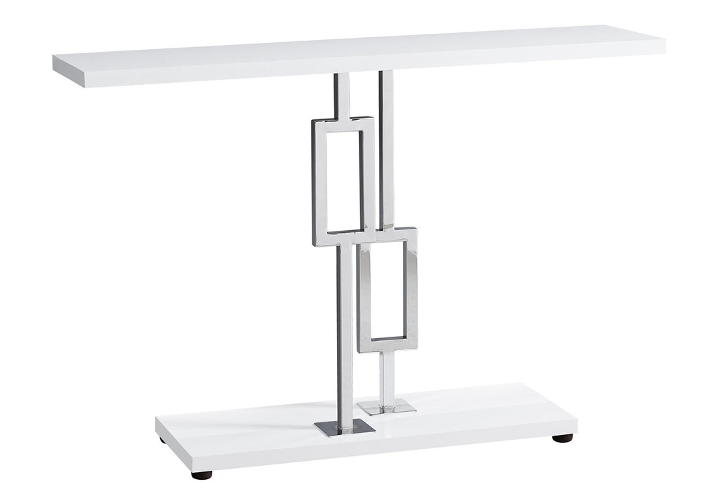 ACCENT TABLE - 48""L / GLOSSY WHITE / CHROME METAL