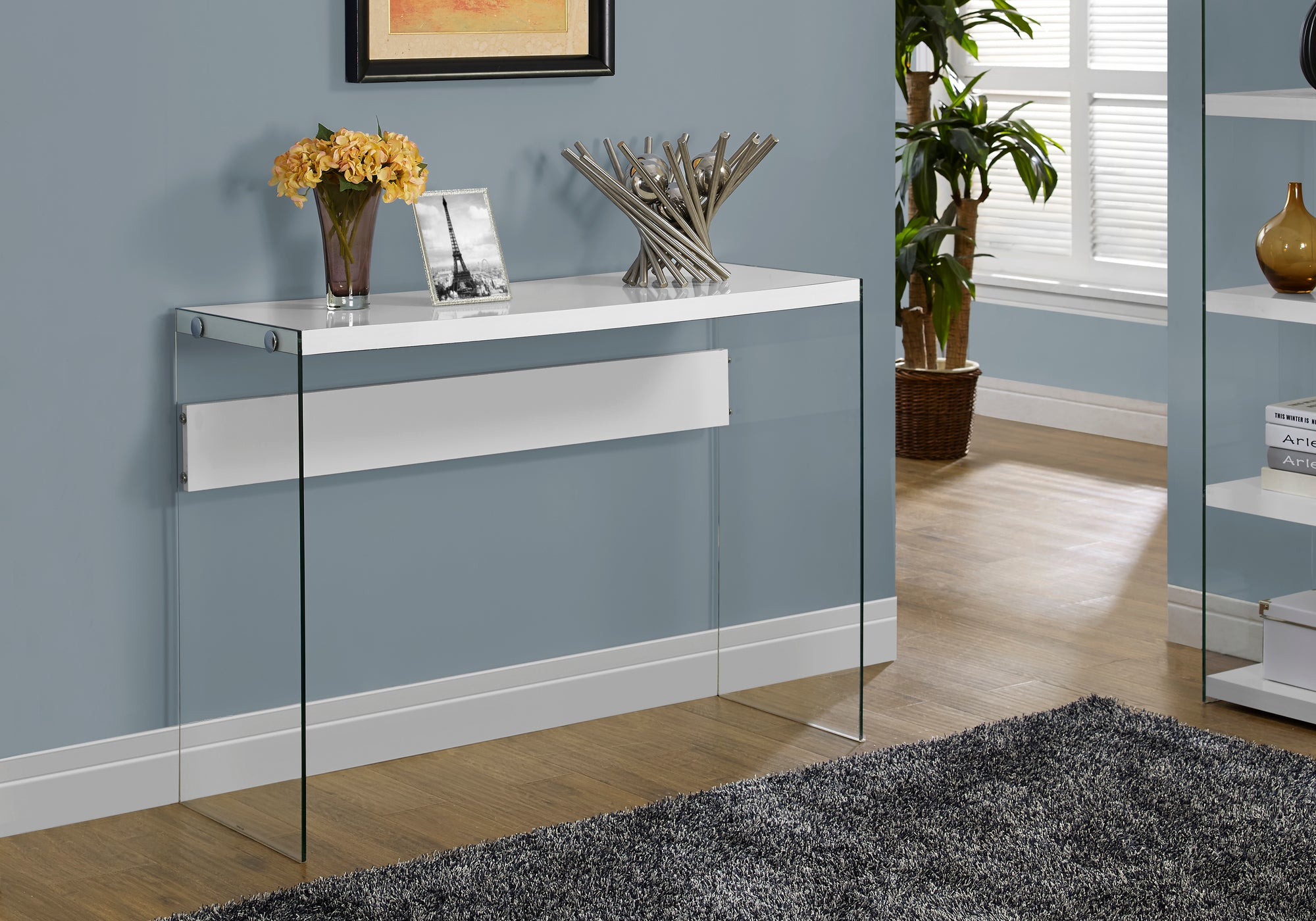 ACCENT TABLE - 44""L / GLOSSY WHITE / TEMPERED GLASS