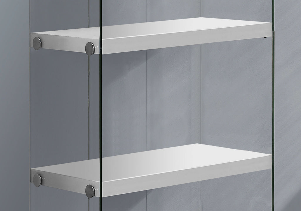 BOOKCASE - 60""H / GLOSSY WHITE WITH TEMPERED GLASS