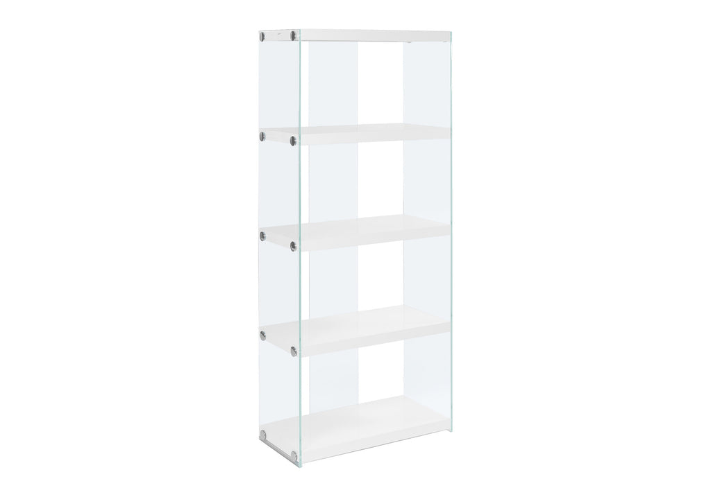 BOOKCASE - 60""H / GLOSSY WHITE WITH TEMPERED GLASS