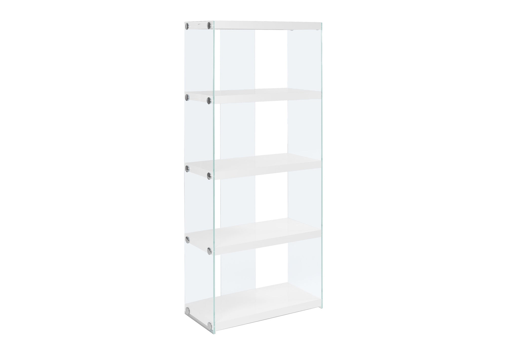 BOOKCASE - 60""H / GLOSSY WHITE WITH TEMPERED GLASS