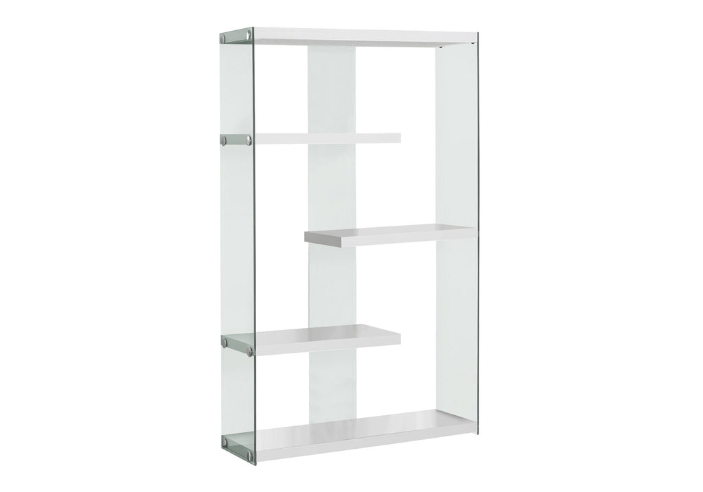 BOOKCASE - 60""H / GLOSSY WHITE WITH TEMPERED GLASS