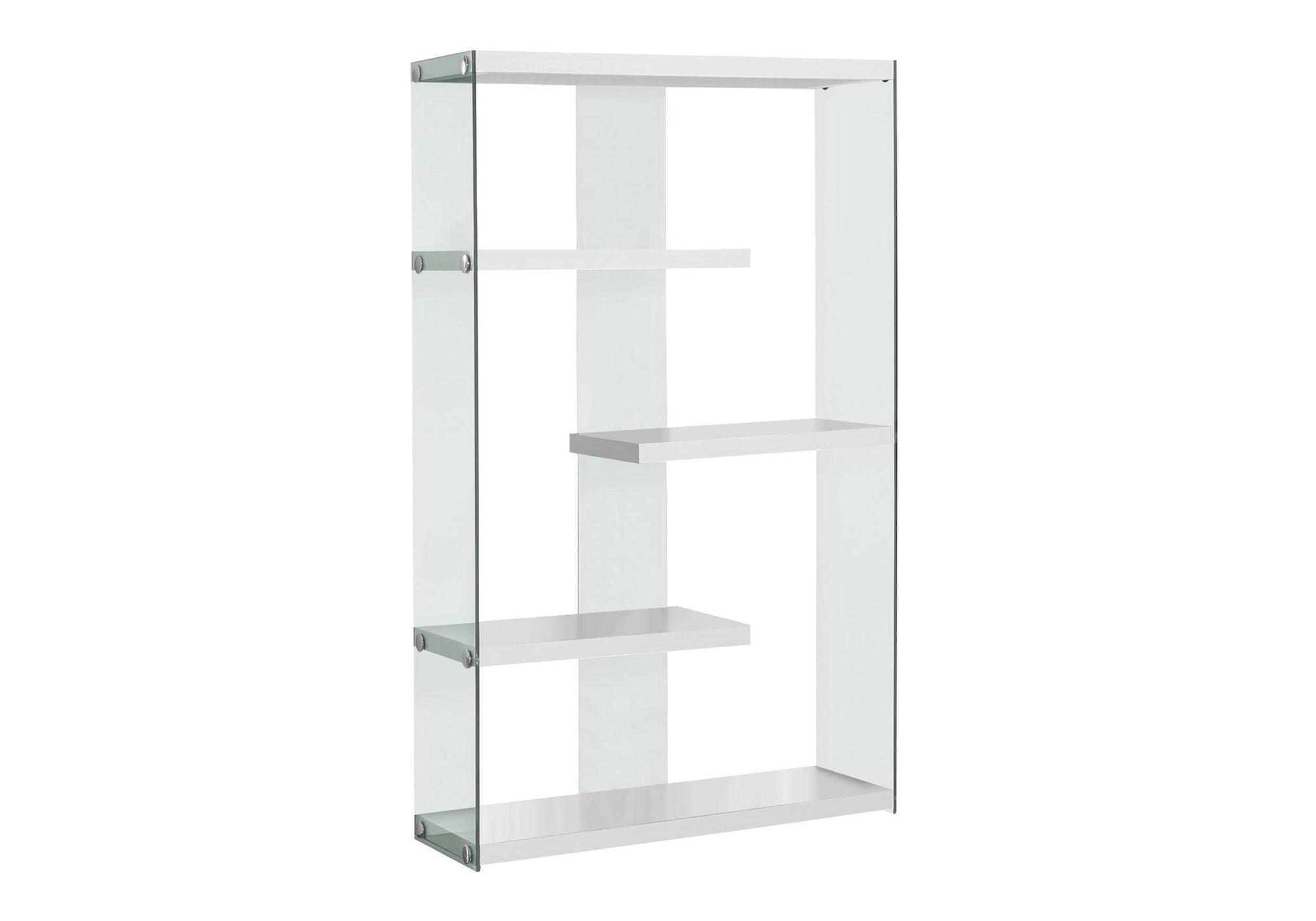 BOOKCASE - 60""H / GLOSSY WHITE WITH TEMPERED GLASS