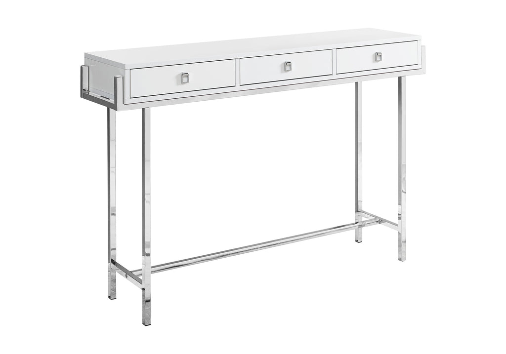 ACCENT TABLE - 48""L / GLOSSY WHITE / CHROME METAL