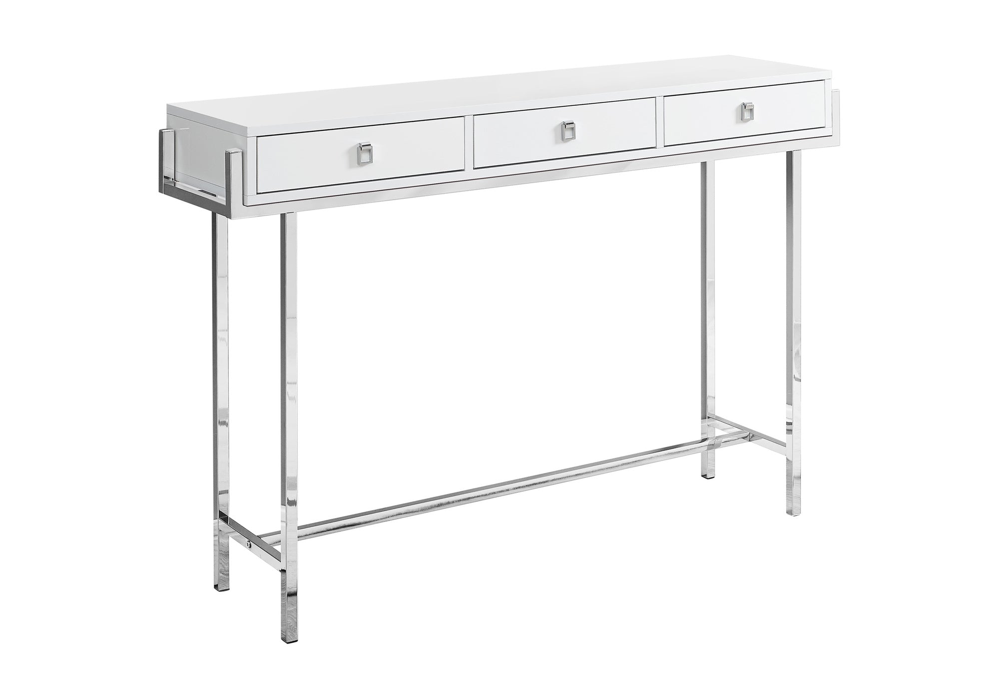 ACCENT TABLE - 48""L / GLOSSY WHITE / CHROME METAL