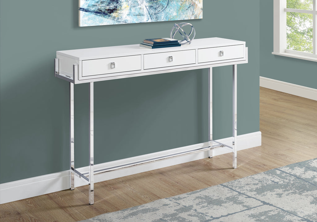 ACCENT TABLE - 48""L / GLOSSY WHITE / CHROME METAL