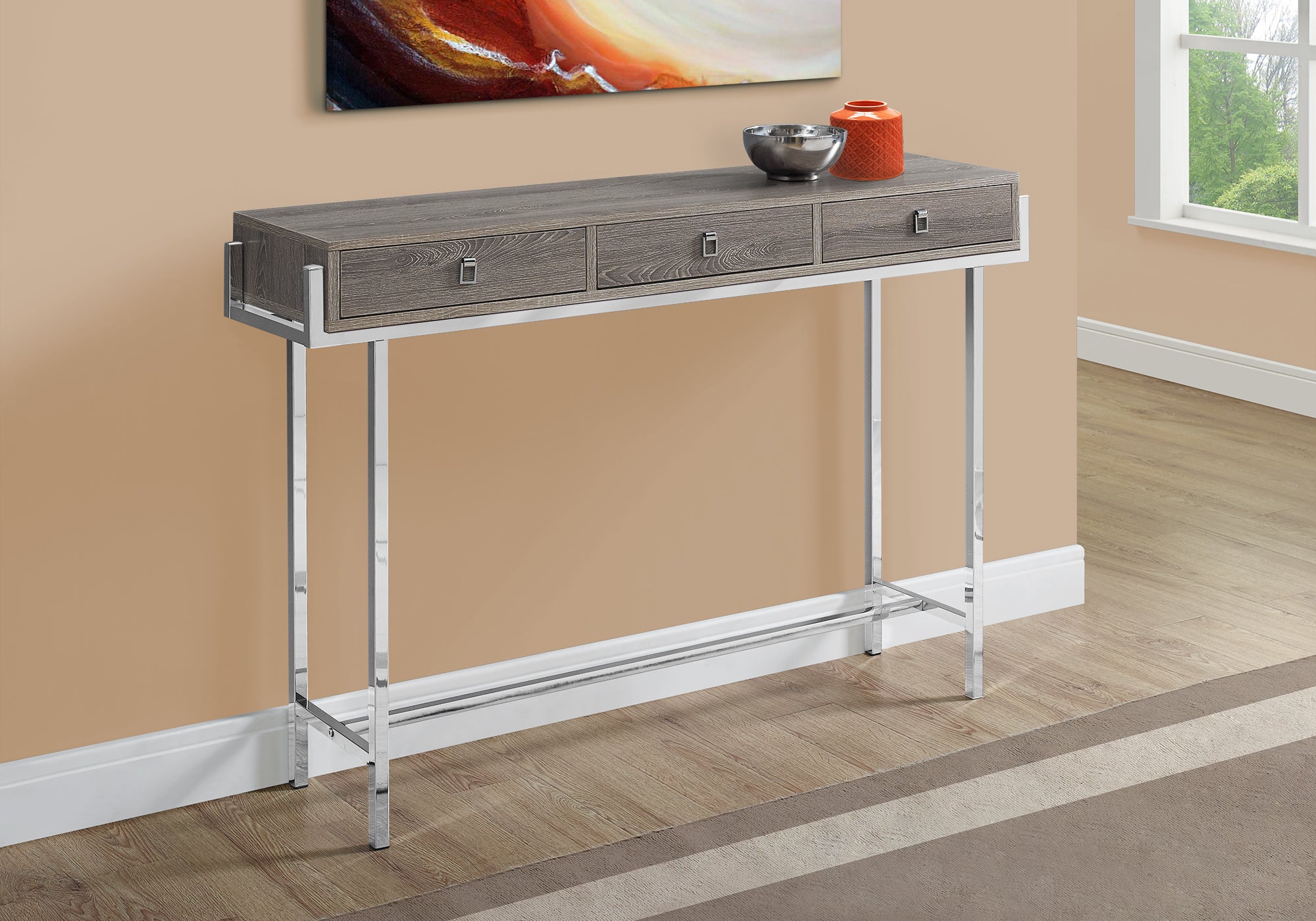 ACCENT TABLE - 48""L / DARK TAUPE / CHROME METAL