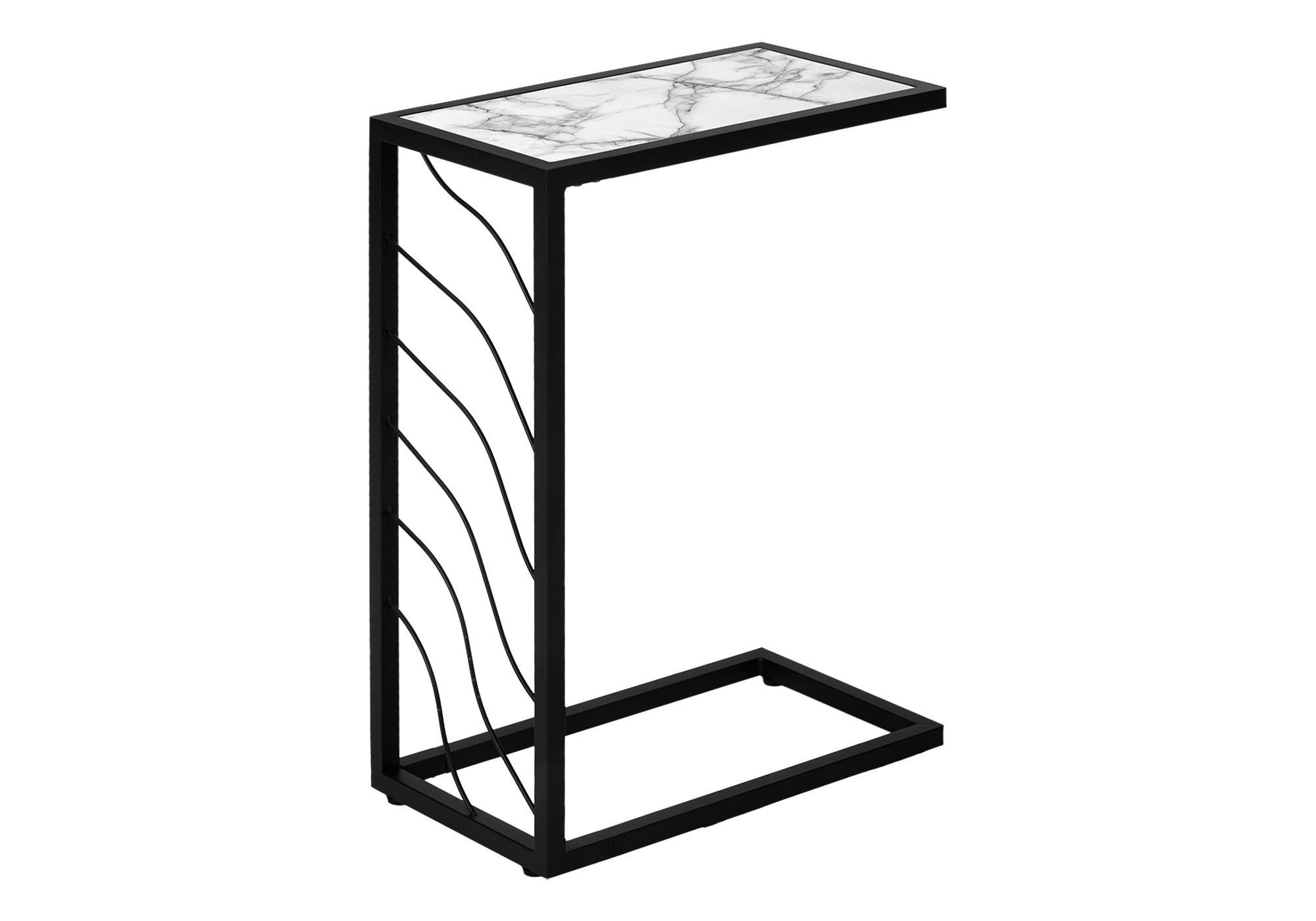 ACCENT TABLE - 25""H / WHITE MARBLE-LOOK / BLACK METAL