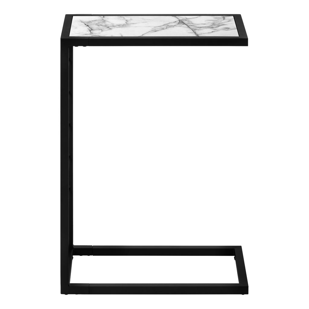 ACCENT TABLE - 25""H / WHITE MARBLE-LOOK / BLACK METAL