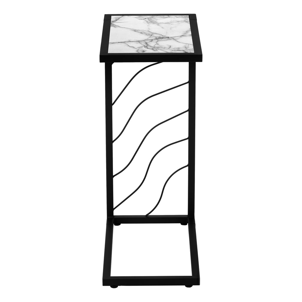 ACCENT TABLE - 25""H / WHITE MARBLE-LOOK / BLACK METAL