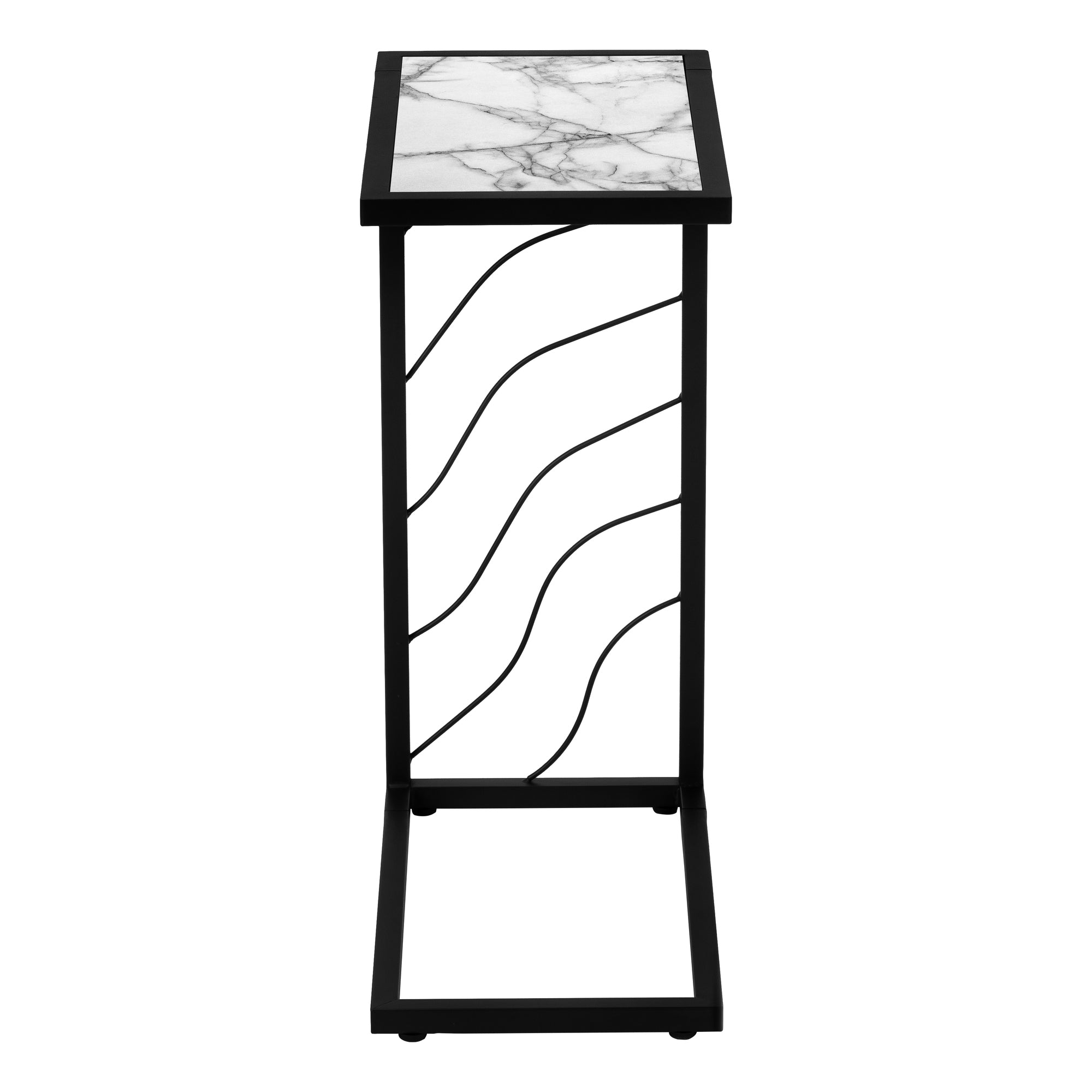 ACCENT TABLE - 25""H / WHITE MARBLE-LOOK / BLACK METAL