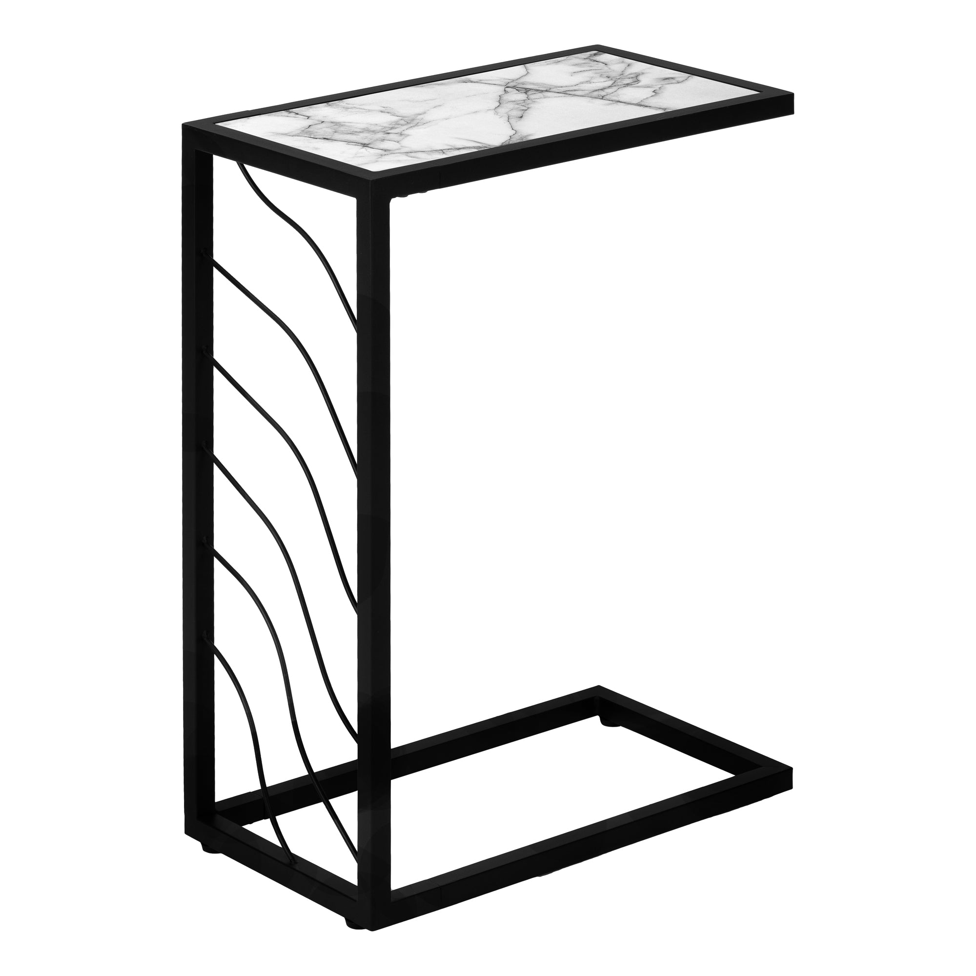 ACCENT TABLE - 25""H / WHITE MARBLE-LOOK / BLACK METAL