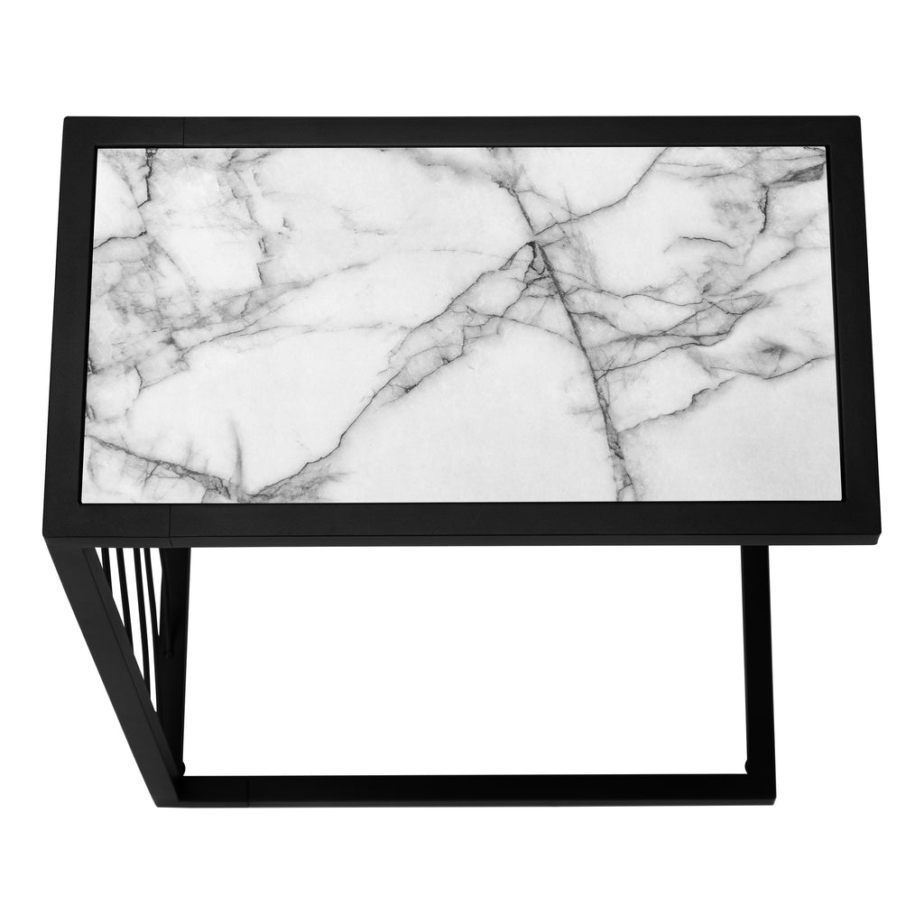 ACCENT TABLE - 25""H / WHITE MARBLE-LOOK / BLACK METAL