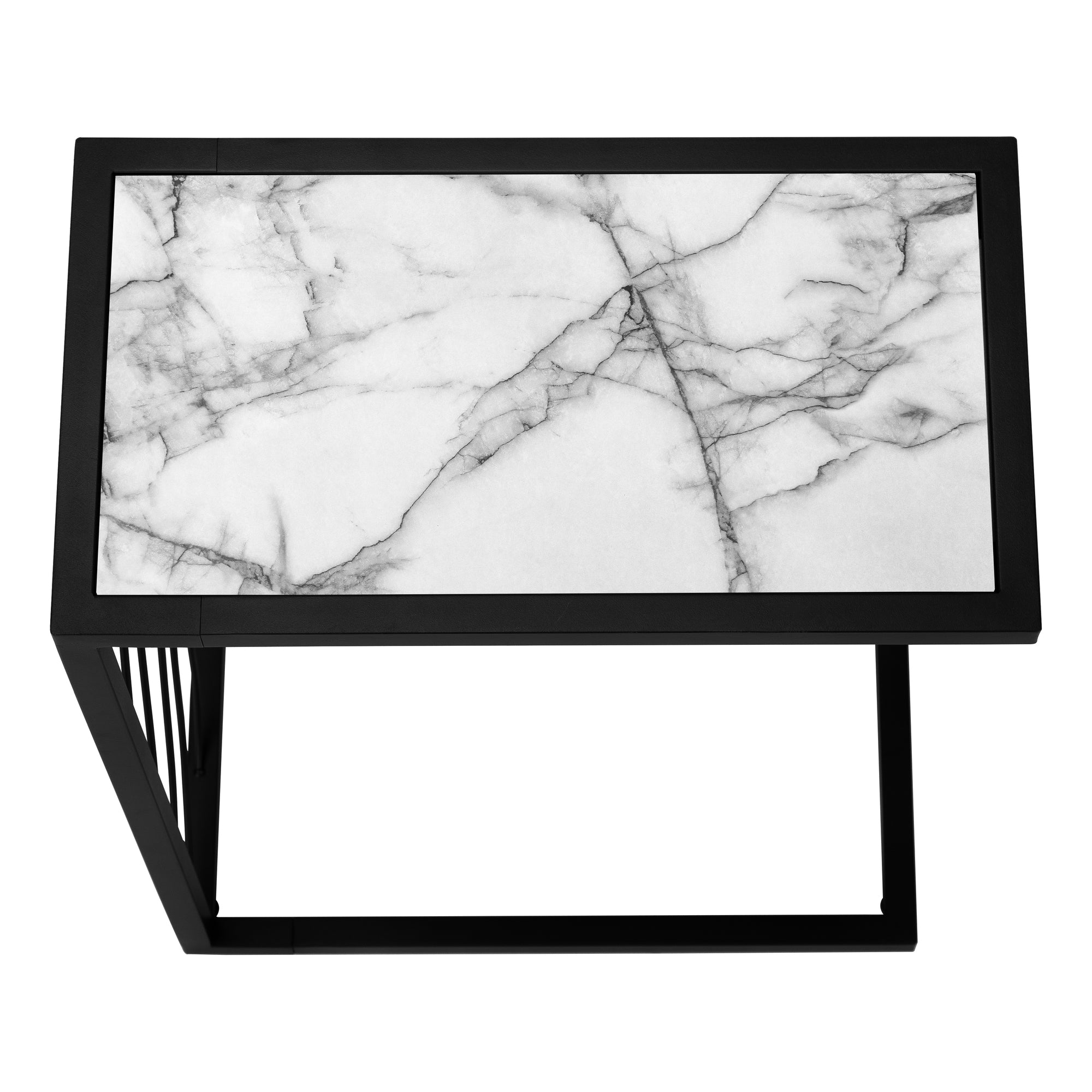 ACCENT TABLE - 25""H / WHITE MARBLE-LOOK / BLACK METAL