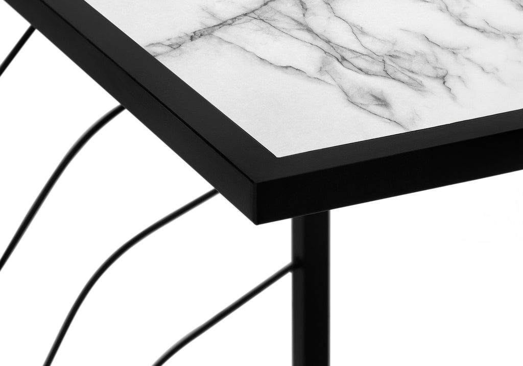 ACCENT TABLE - 25""H / WHITE MARBLE-LOOK / BLACK METAL