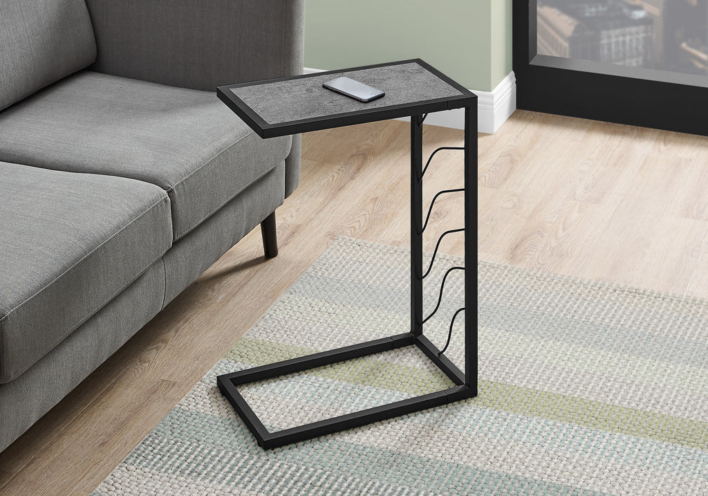 ACCENT TABLE - 25""H / GREY STONE-LOOK / BLACK METAL