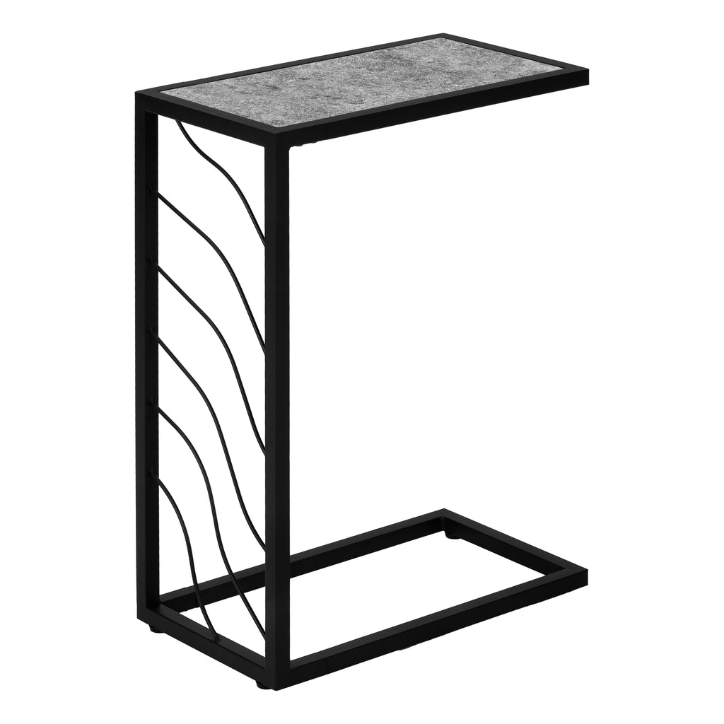ACCENT TABLE - 25""H / GREY STONE-LOOK / BLACK METAL