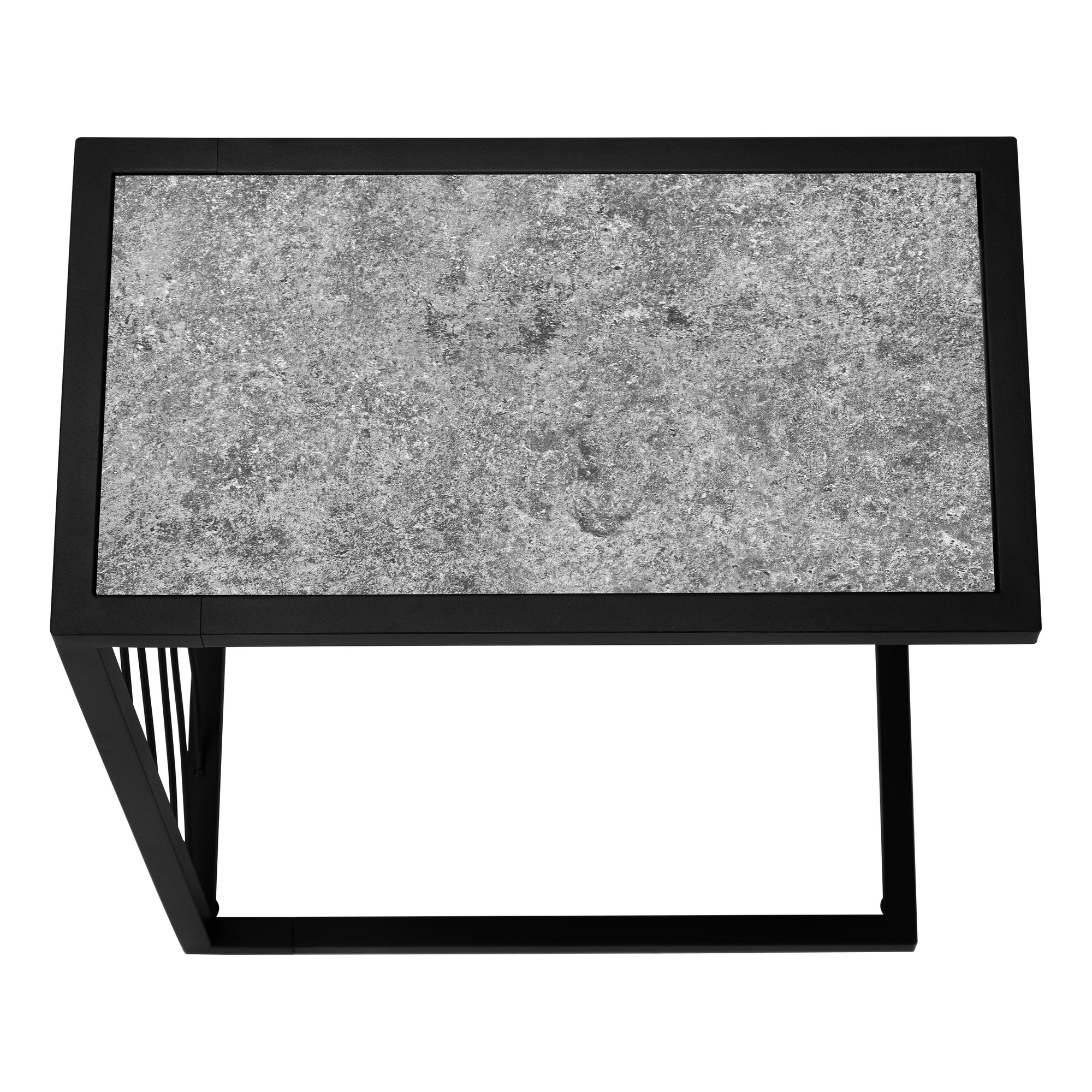 ACCENT TABLE - 25""H / GREY STONE-LOOK / BLACK METAL