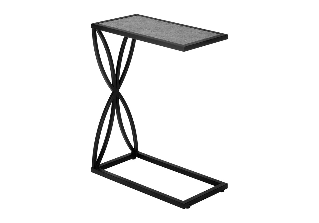 ACCENT TABLE - 25""H / GREY STONE-LOOK / BLACK METAL