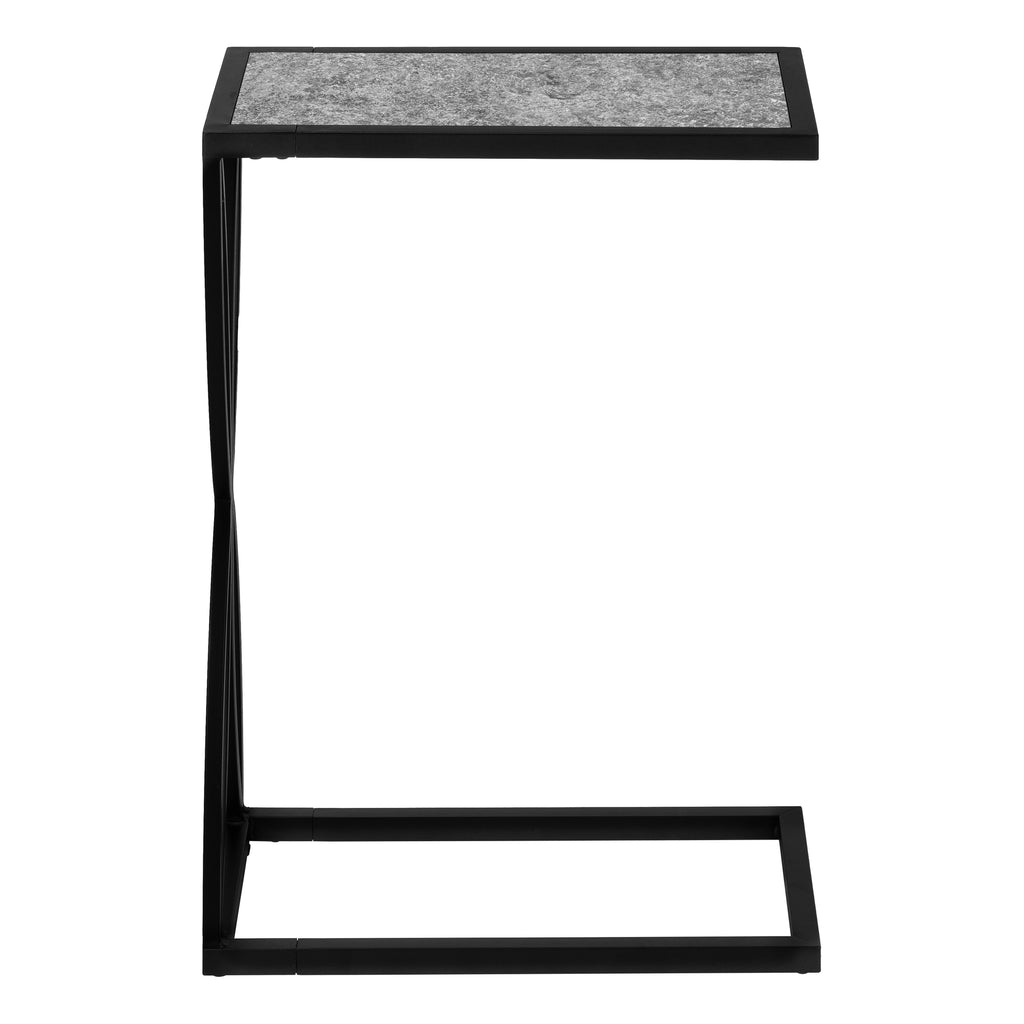 ACCENT TABLE - 25""H / GREY STONE-LOOK / BLACK METAL