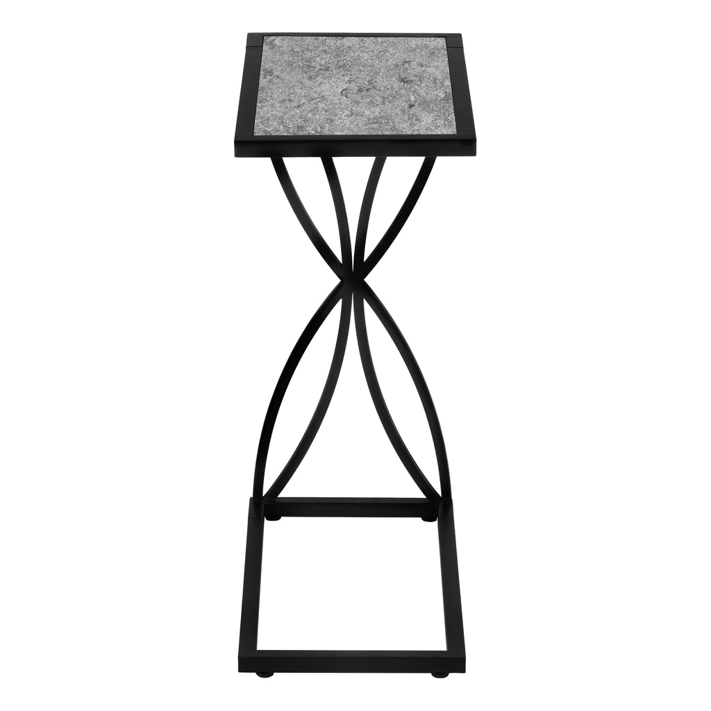 ACCENT TABLE - 25""H / GREY STONE-LOOK / BLACK METAL