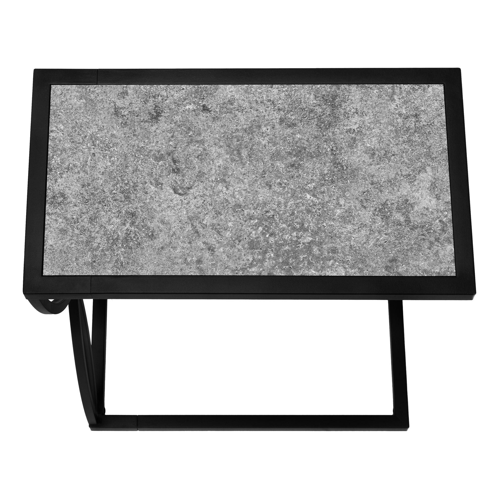 ACCENT TABLE - 25""H / GREY STONE-LOOK / BLACK METAL