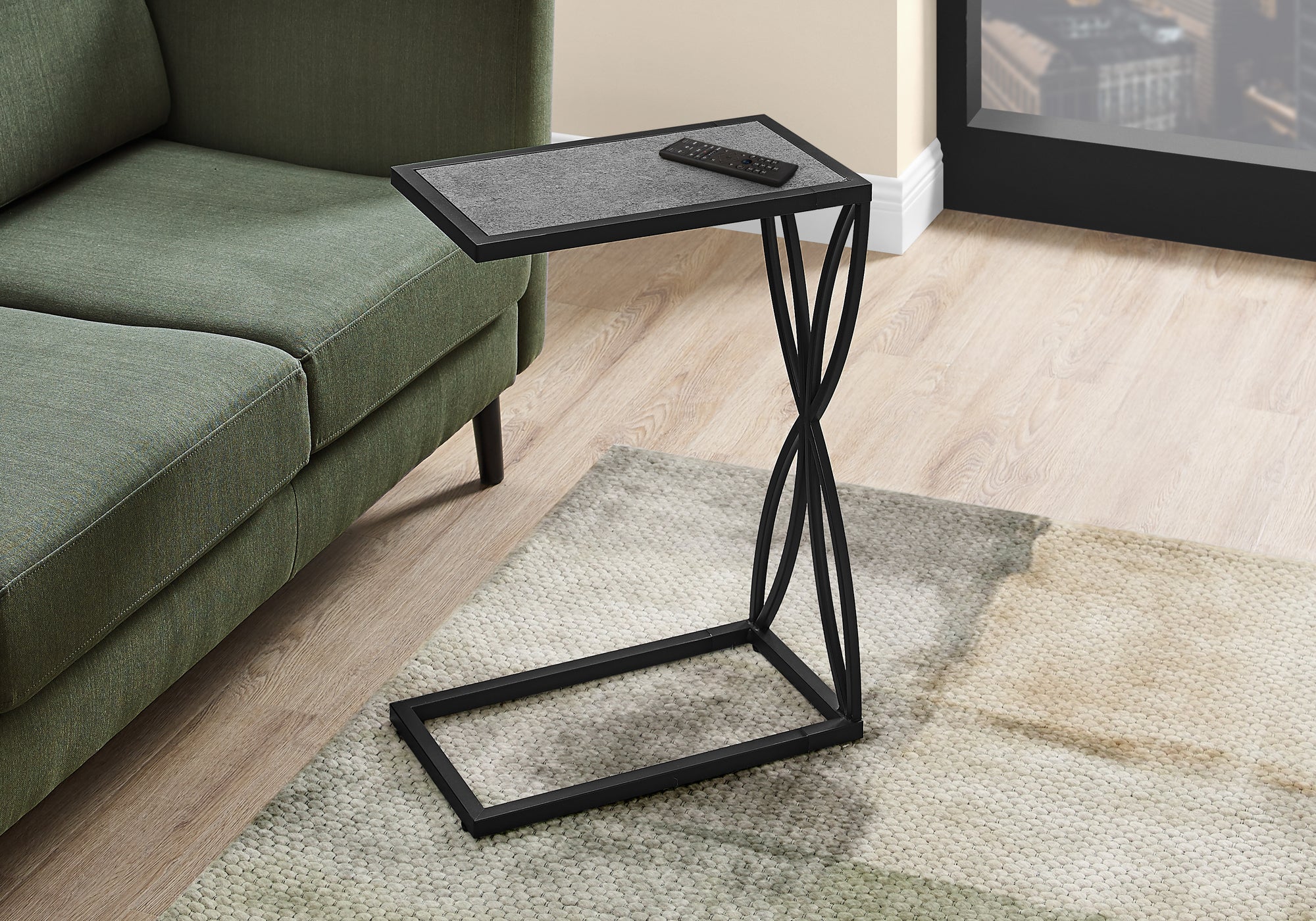 ACCENT TABLE - 25""H / GREY STONE-LOOK / BLACK METAL