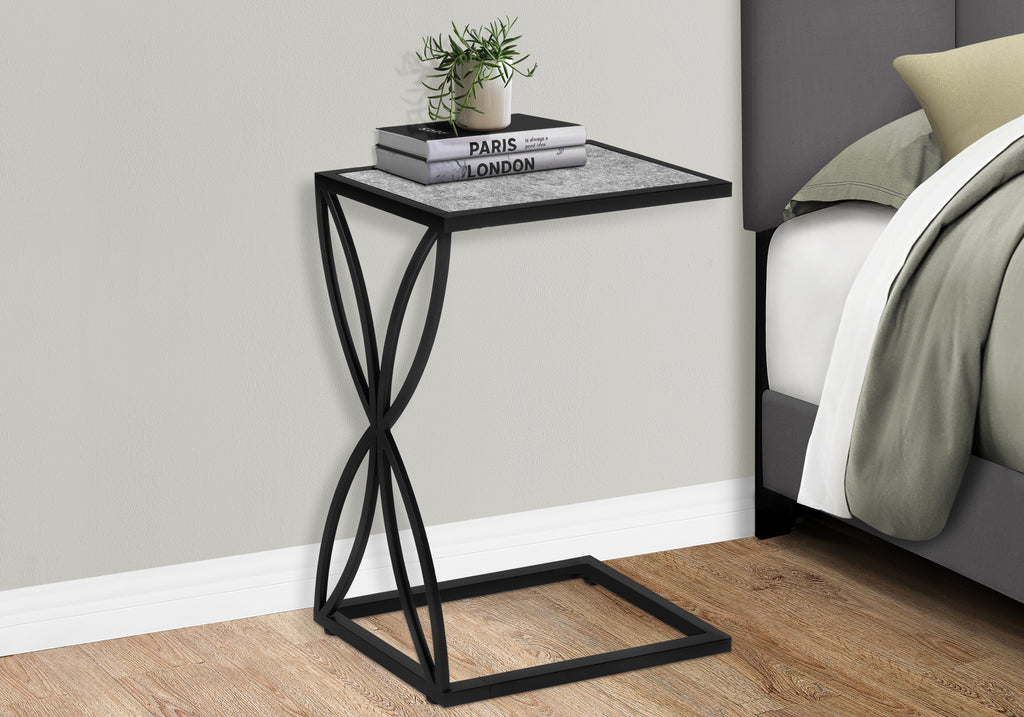 ACCENT TABLE - 25""H / GREY STONE-LOOK / BLACK METAL