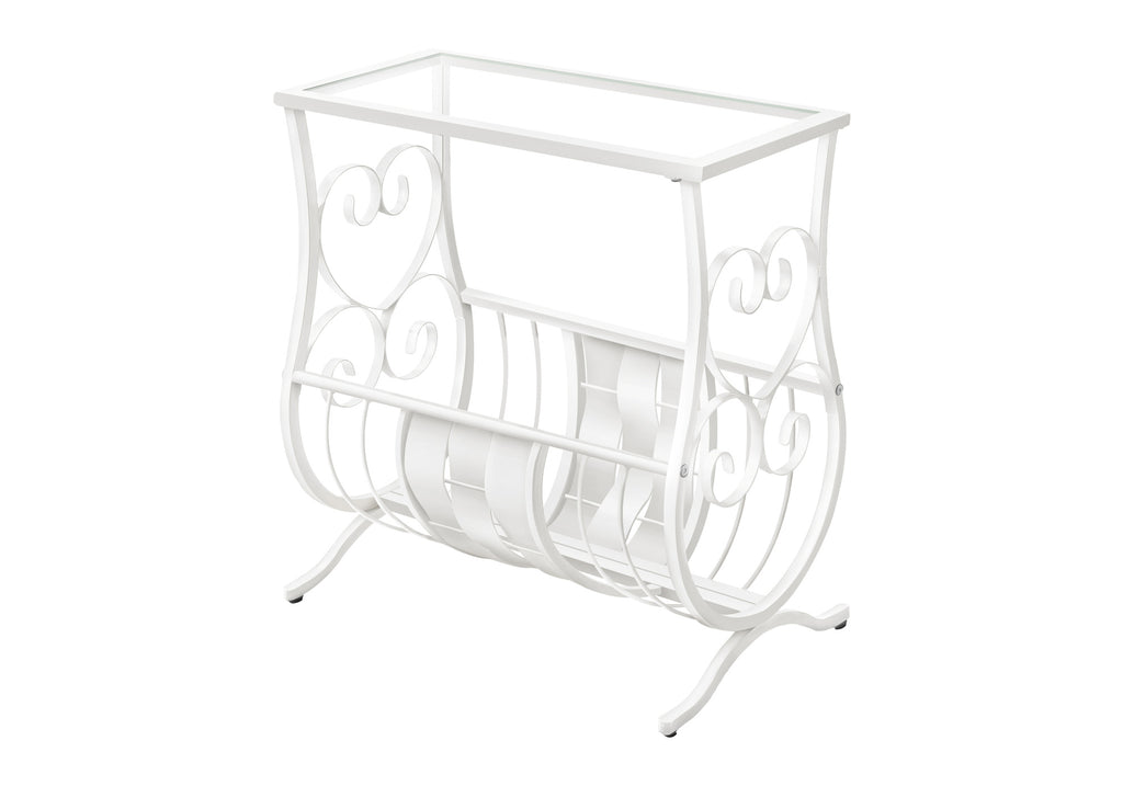 ACCENT TABLE - ANTIQUE WHITE METAL WITH TEMPERED GLASS