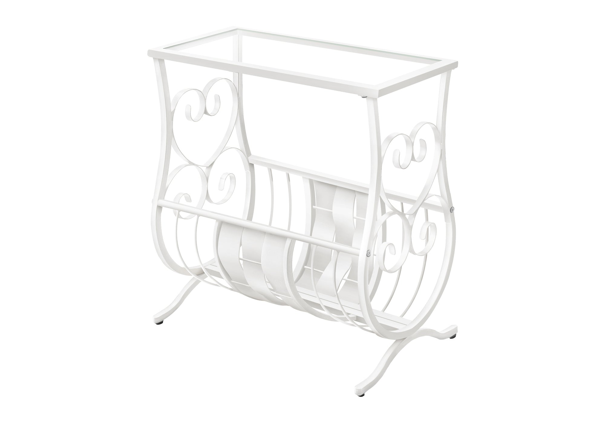 ACCENT TABLE - ANTIQUE WHITE METAL WITH TEMPERED GLASS