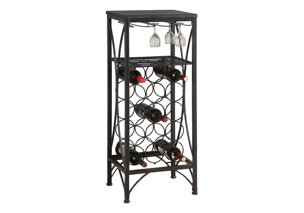 HOME BAR - 40""H / BLACK METAL WINE BOTTLE AND GLASS RACK
