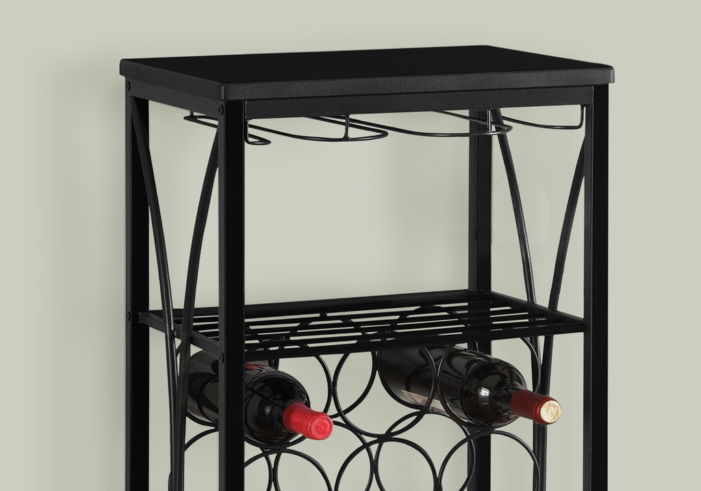 HOME BAR - 40""H / BLACK METAL WINE BOTTLE AND GLASS RACK