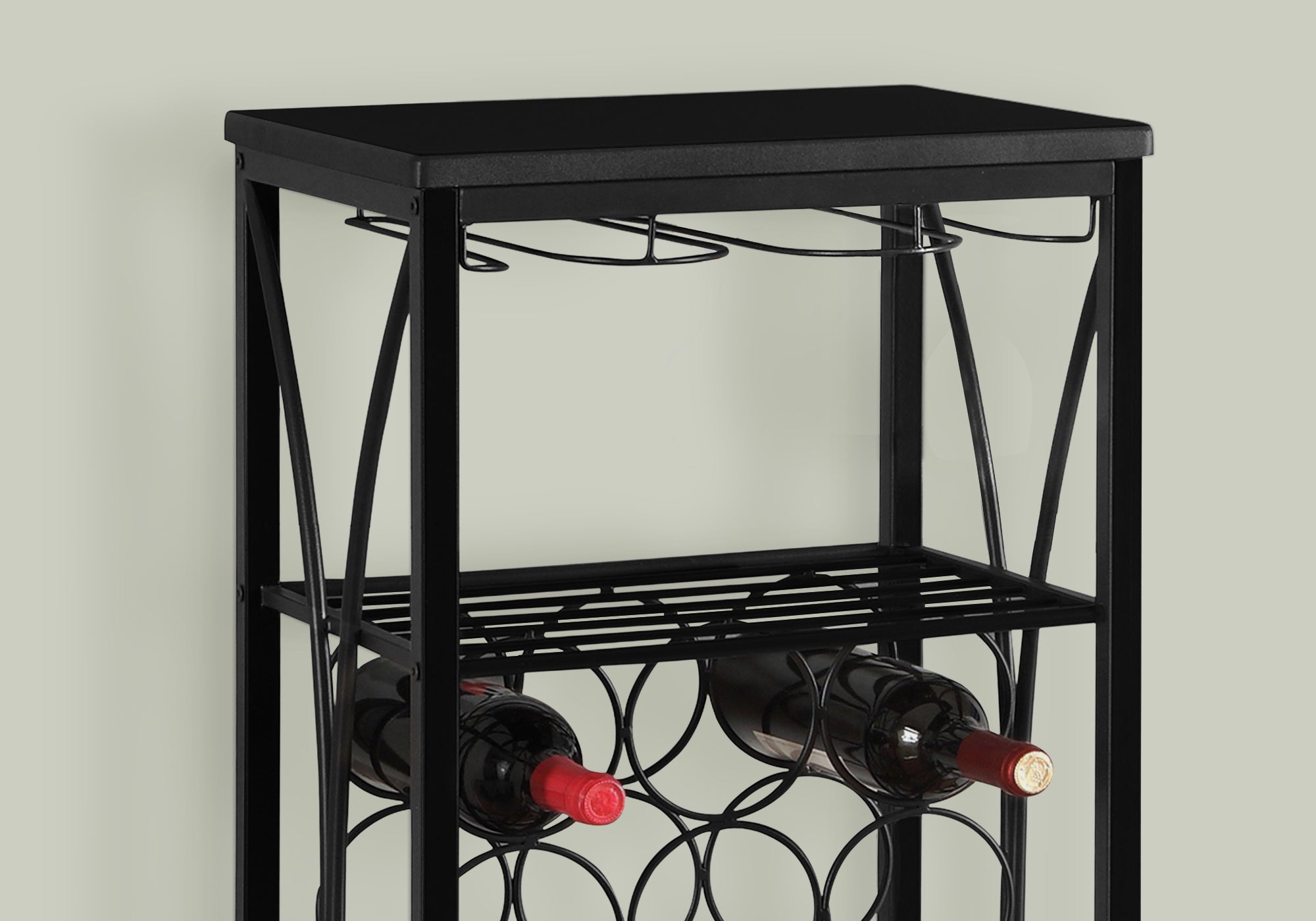 HOME BAR - 40""H / BLACK METAL WINE BOTTLE AND GLASS RACK