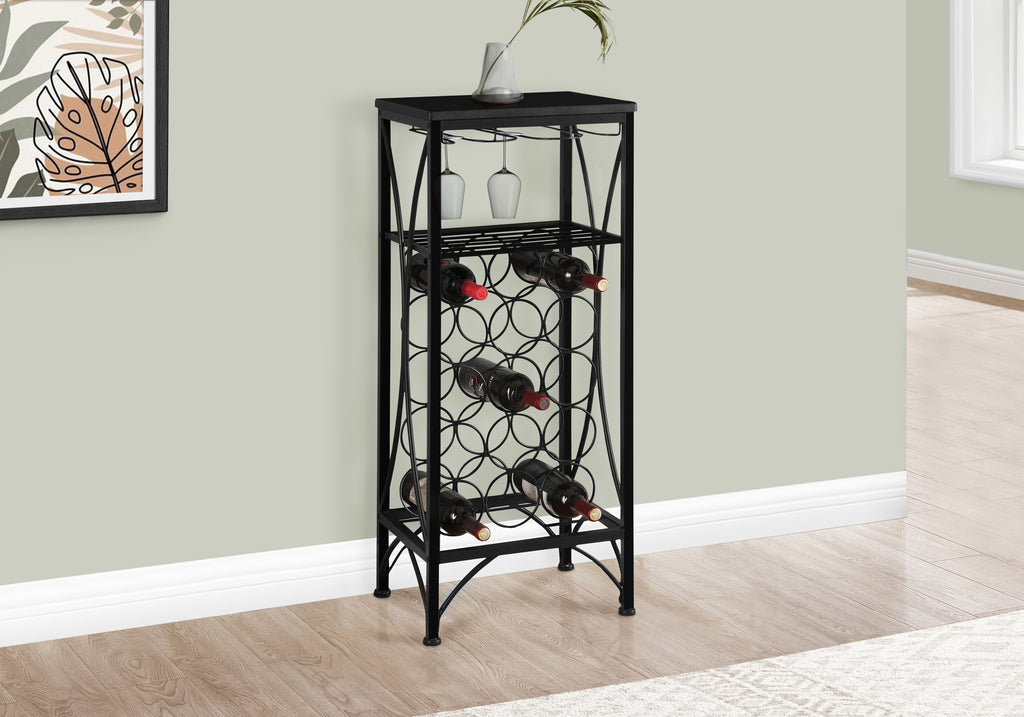 HOME BAR - 40""H / BLACK METAL WINE BOTTLE AND GLASS RACK