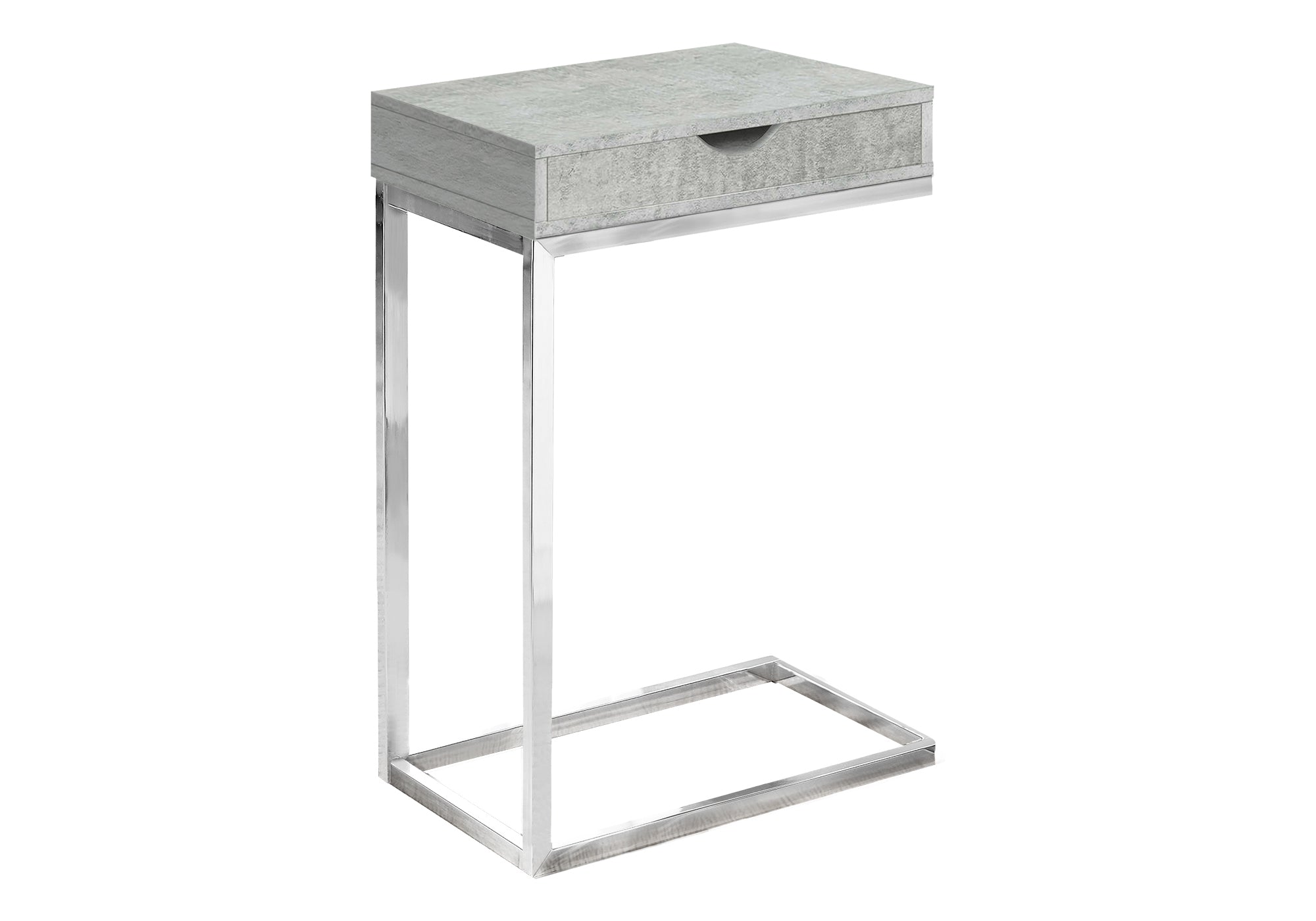 ACCENT TABLE - CHROME METAL / GREY CEMENT WITH A DRAWER
