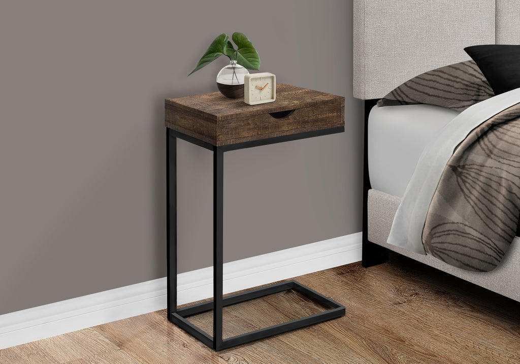 ACCENT TABLE - BROWN RECLAIMED WOOD-LOOK / BLACK / DRAWER