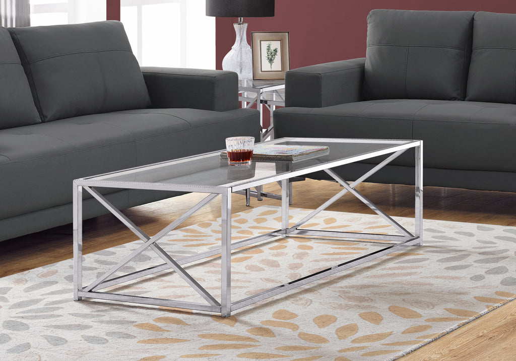 COFFEE TABLE - 44""L / CHROME METAL WITH TEMPERED GLASS