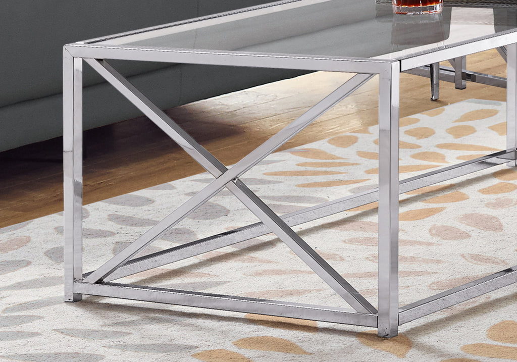 COFFEE TABLE - 44""L / CHROME METAL WITH TEMPERED GLASS
