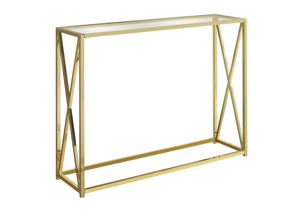 ACCENT TABLE - 42""L / GOLD METAL WITH TEMPERED GLASS