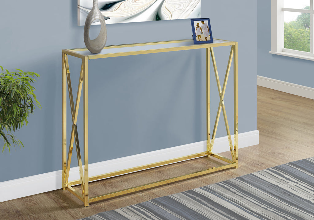 ACCENT TABLE - 42""L / GOLD METAL WITH TEMPERED GLASS