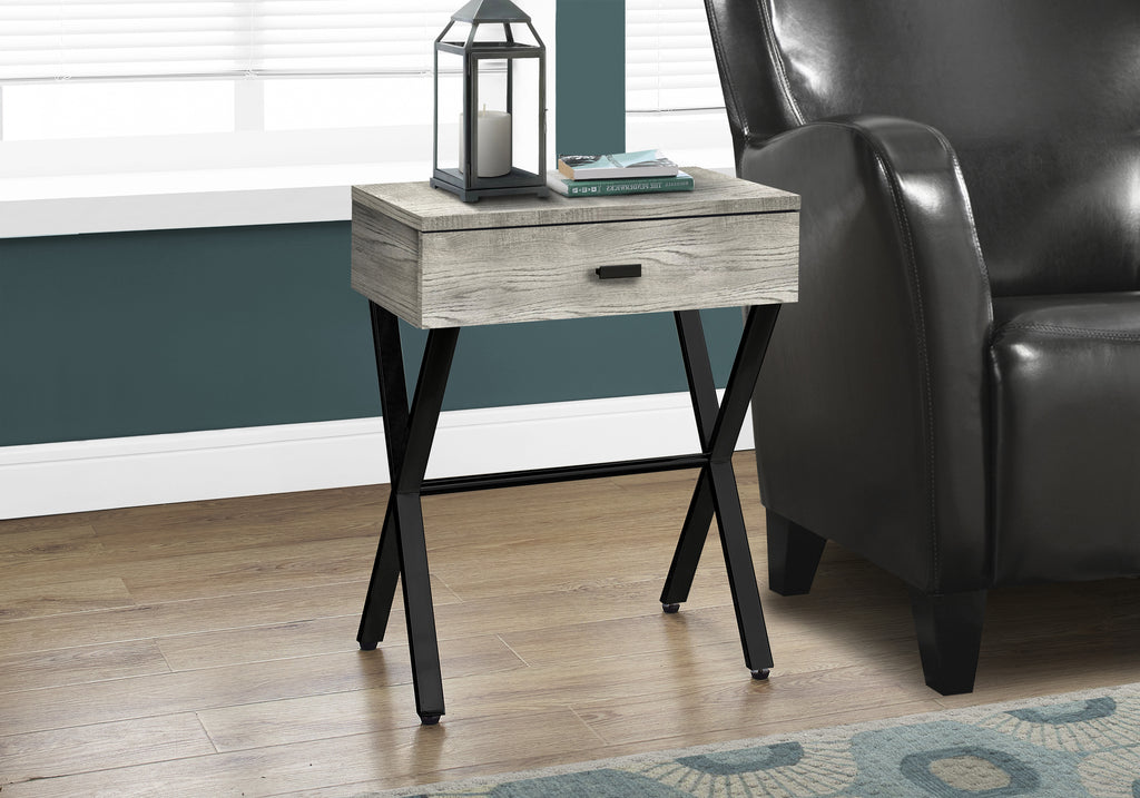 ACCENT TABLE - 24""H / GREY RECLAIMED WOOD / BLACK METAL