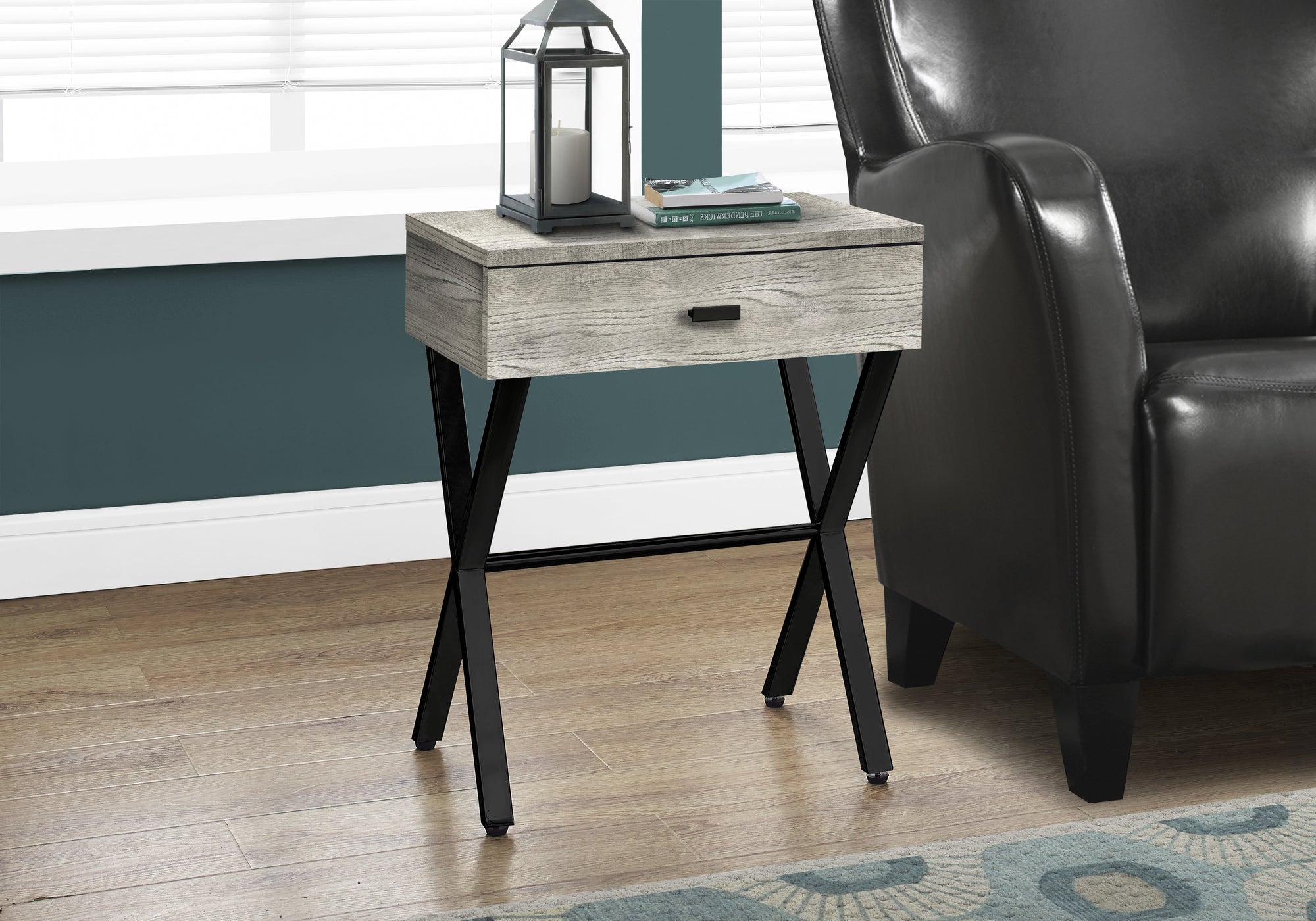 ACCENT TABLE - 24""H / GREY RECLAIMED WOOD / BLACK METAL